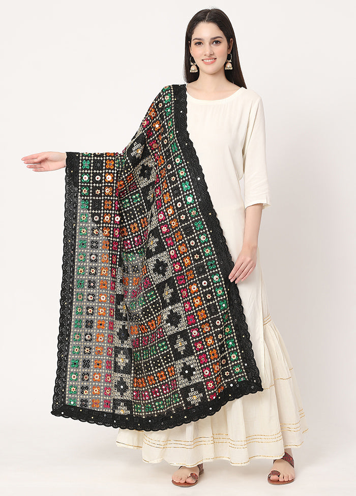 Black Chiffon Phulkari Embroidered Work Dupatta - Indian Silk House Agencies