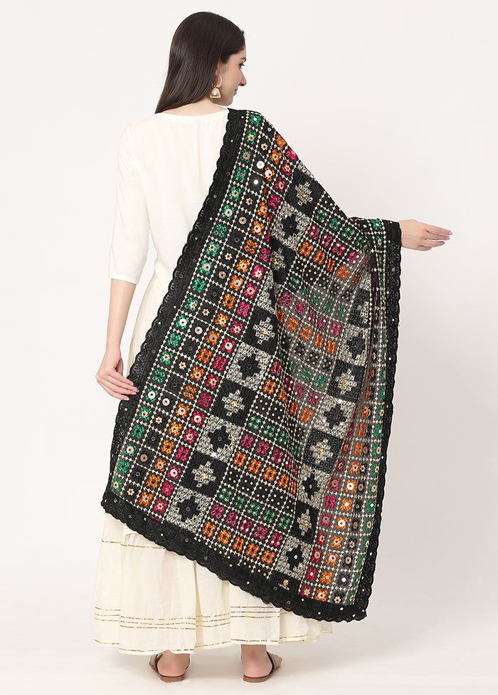 Black Chiffon Phulkari Embroidered Work Dupatta - Indian Silk House Agencies