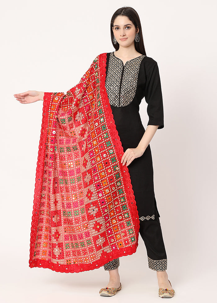 Red Chiffon Phulkari Embroidered Work Dupatta - Indian Silk House Agencies