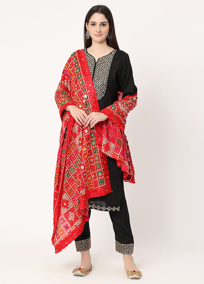 Red Chiffon Phulkari Embroidered Work Dupatta - Indian Silk House Agencies