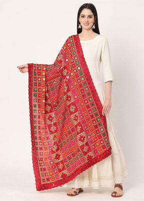 Maroon Chiffon Phulkari Embroidered Work Dupatta - Indian Silk House Agencies