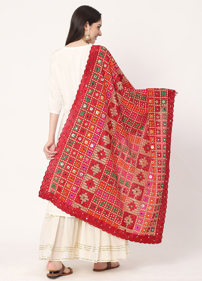 Maroon Chiffon Phulkari Embroidered Work Dupatta - Indian Silk House Agencies