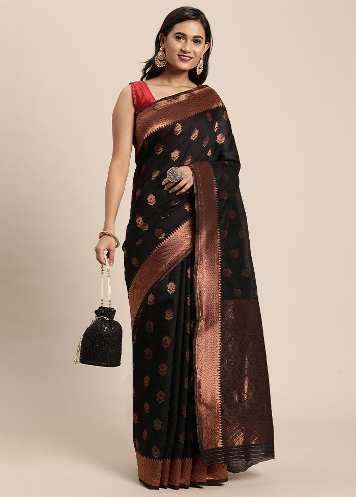 Black Spun Silk Saree With Blouse Piece - Indian Silk House Agencies