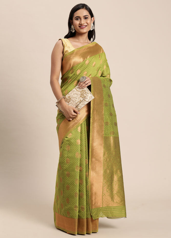 Green Spun Silk Saree With Blouse Piece - Indian Silk House Agencies