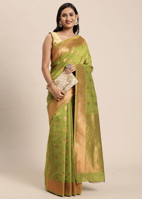 Green Spun Silk Saree With Blouse Piece - Indian Silk House Agencies