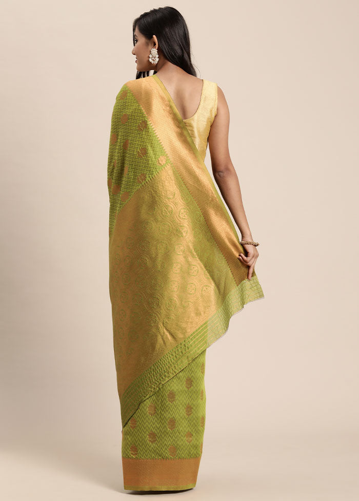 Green Spun Silk Saree With Blouse Piece - Indian Silk House Agencies