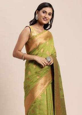 Green Spun Silk Saree With Blouse Piece - Indian Silk House Agencies