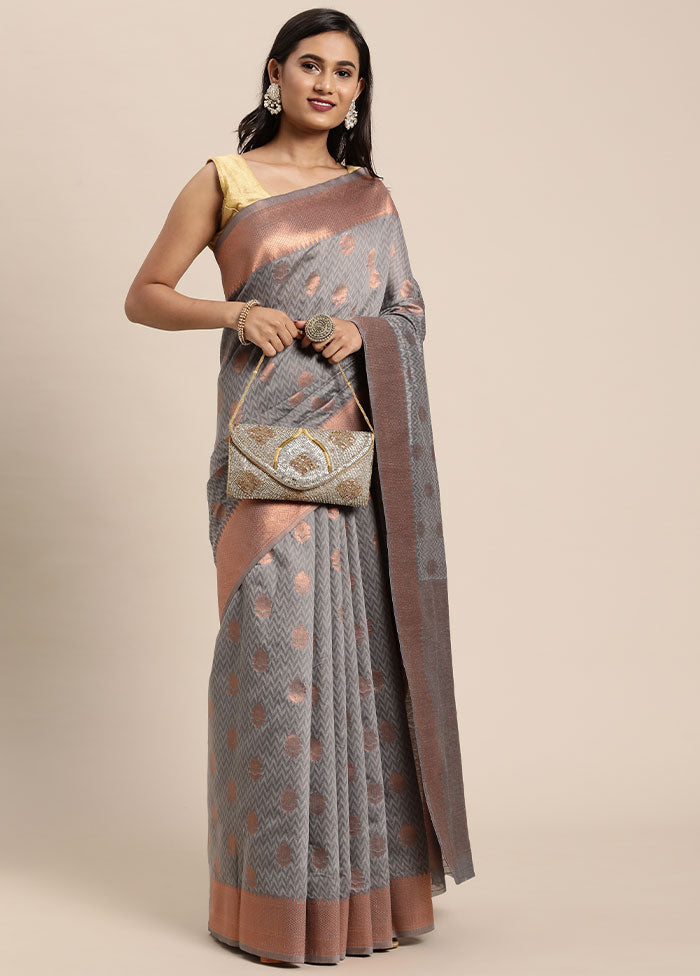 Grey Spun Silk Saree With Blouse Piece - Indian Silk House Agencies