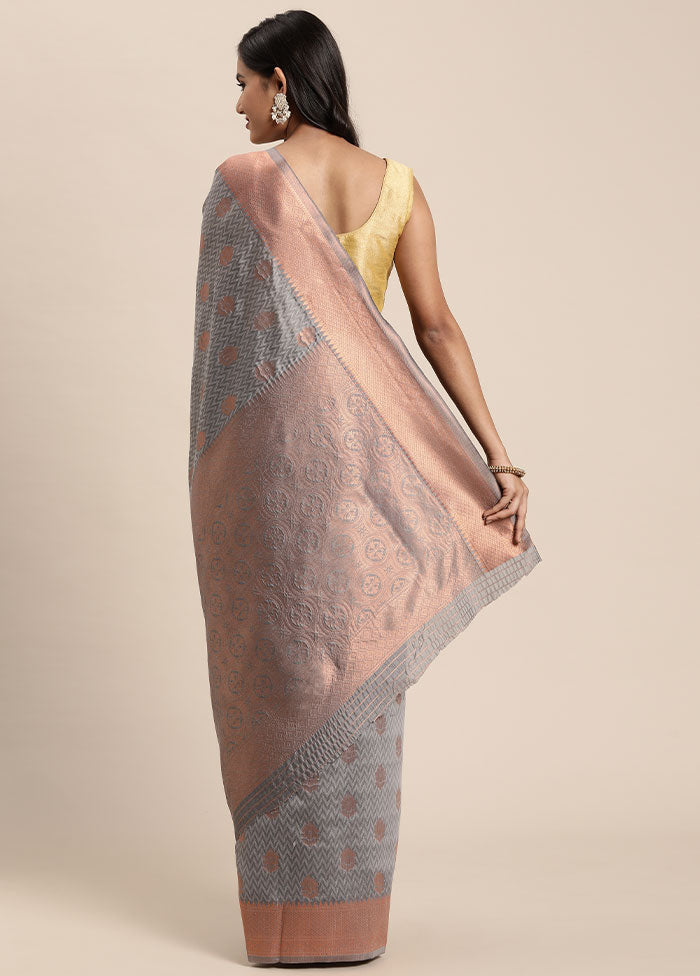 Grey Spun Silk Saree With Blouse Piece - Indian Silk House Agencies