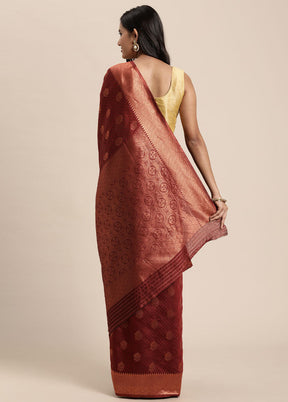 Red Spun Silk Saree With Blouse Piece - Indian Silk House Agencies