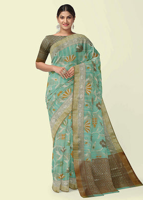 Sea Green Silk Zari Saree Without Blouse Piece - Indian Silk House Agencies