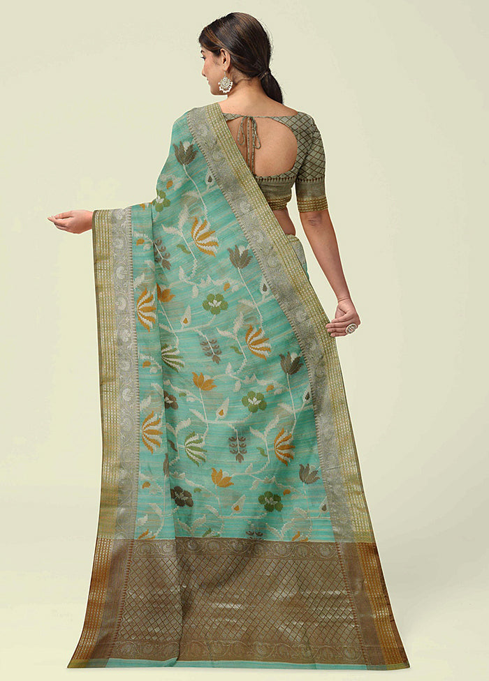 Sea Green Silk Zari Saree Without Blouse Piece - Indian Silk House Agencies