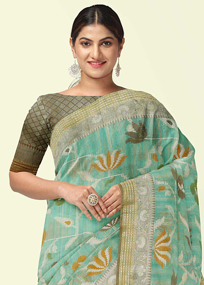 Sea Green Silk Zari Saree Without Blouse Piece - Indian Silk House Agencies