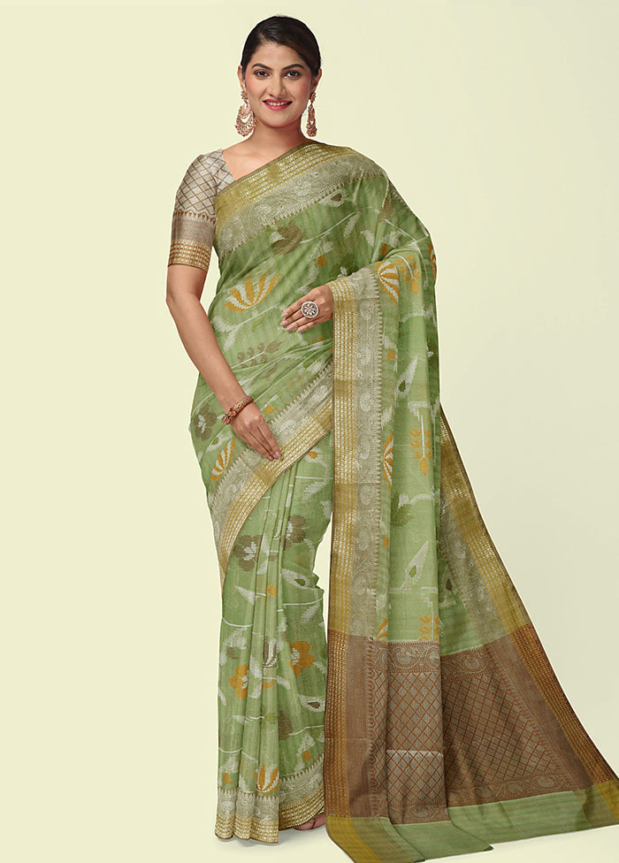 Green Silk Zari Saree Without Blouse Piece - Indian Silk House Agencies