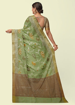 Green Silk Zari Saree Without Blouse Piece - Indian Silk House Agencies