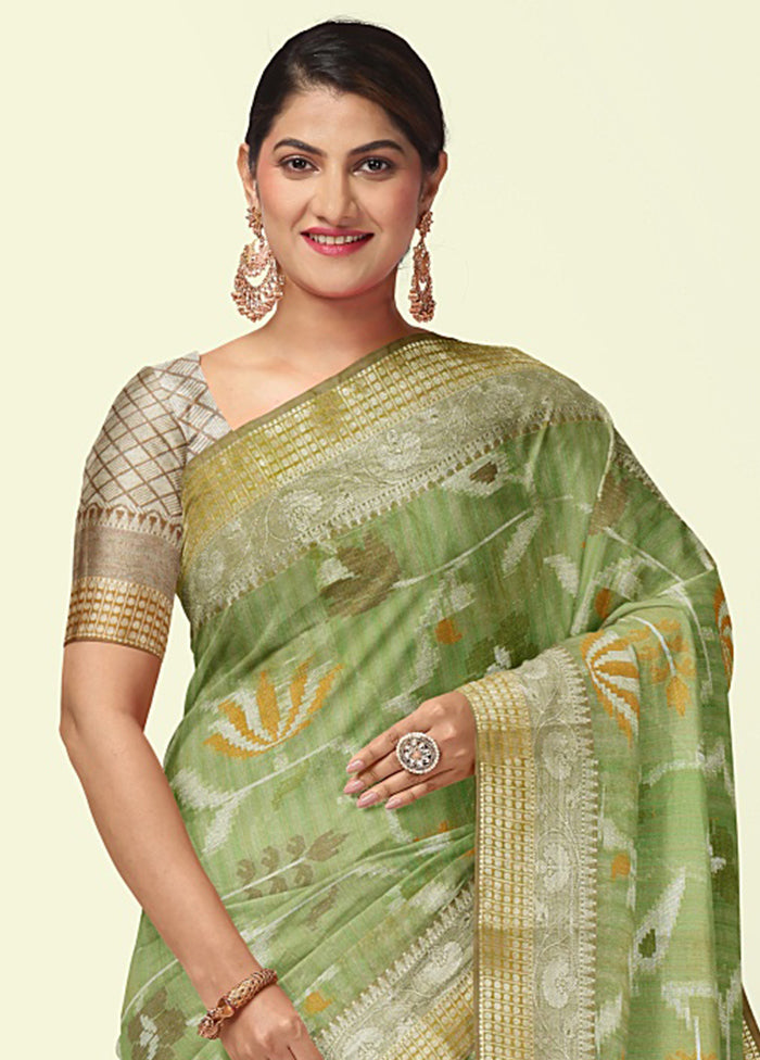 Green Silk Zari Saree Without Blouse Piece - Indian Silk House Agencies