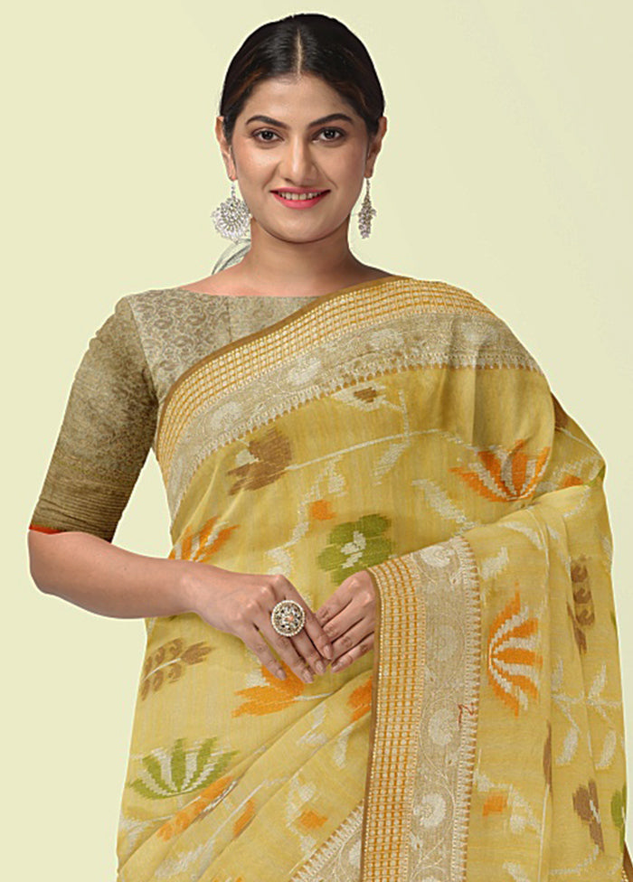 Yellow Silk Zari Saree Without Blouse Piece - Indian Silk House Agencies