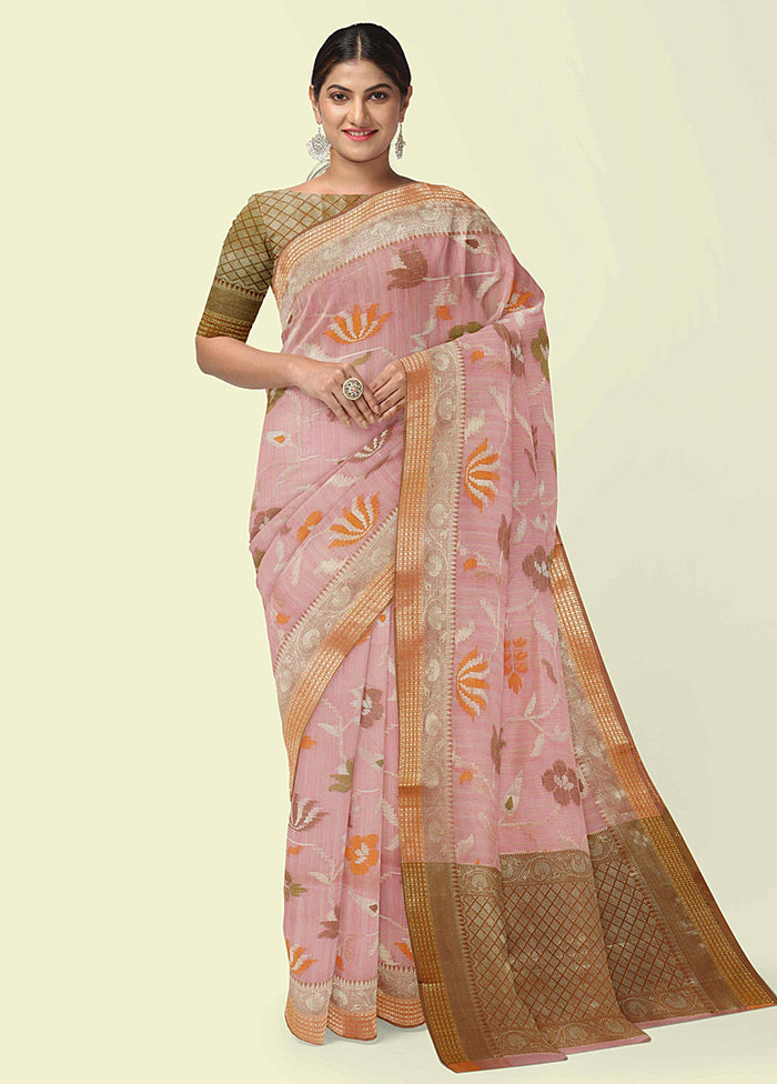 Pink Silk Zari Saree Without Blouse Piece - Indian Silk House Agencies