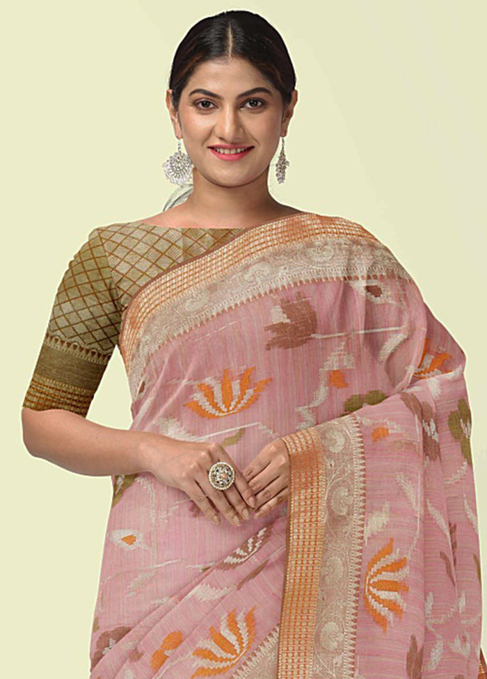 Pink Silk Zari Saree Without Blouse Piece - Indian Silk House Agencies