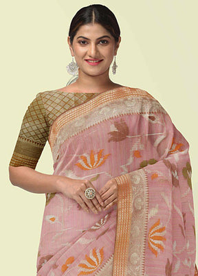 Pink Silk Zari Saree Without Blouse Piece - Indian Silk House Agencies