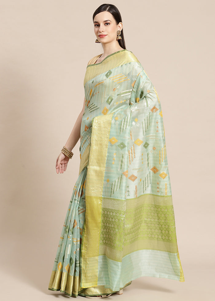 Sea Green Spun Silk Saree With Blouse Piece