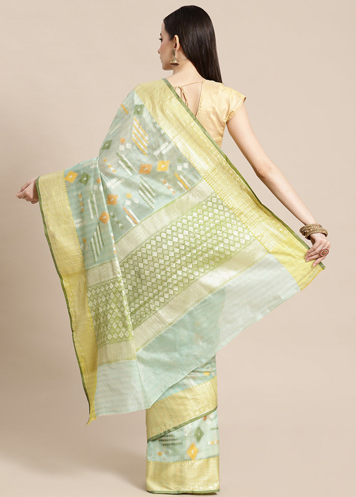 Sea Green Spun Silk Saree With Blouse Piece