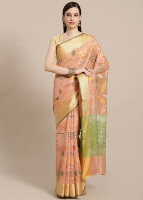 Peach Silk Zari Saree Without Blouse Piece - Indian Silk House Agencies