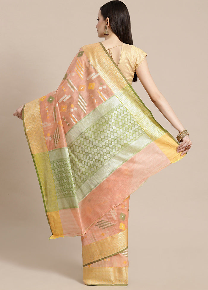 Peach Silk Zari Saree Without Blouse Piece - Indian Silk House Agencies