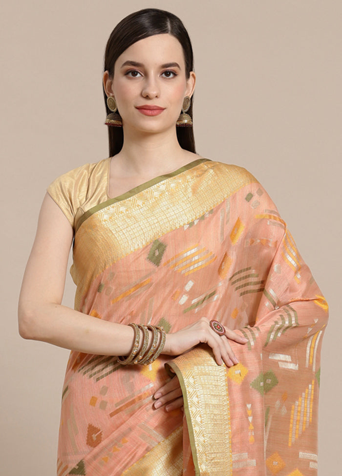 Peach Silk Zari Saree Without Blouse Piece - Indian Silk House Agencies