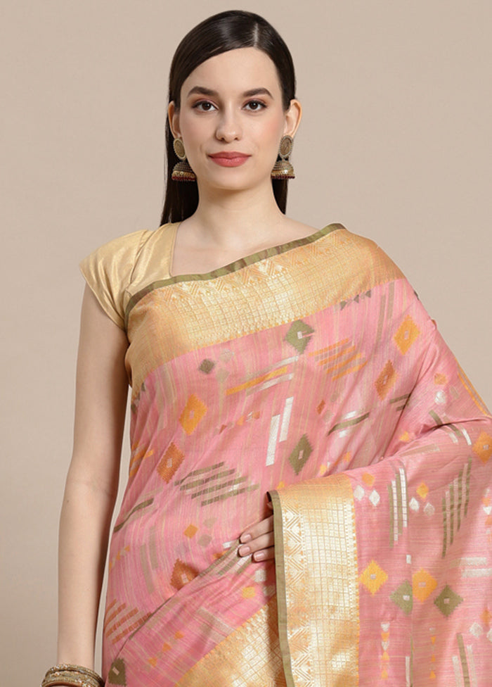 Pink Silk Zari Saree Without Blouse Piece - Indian Silk House Agencies