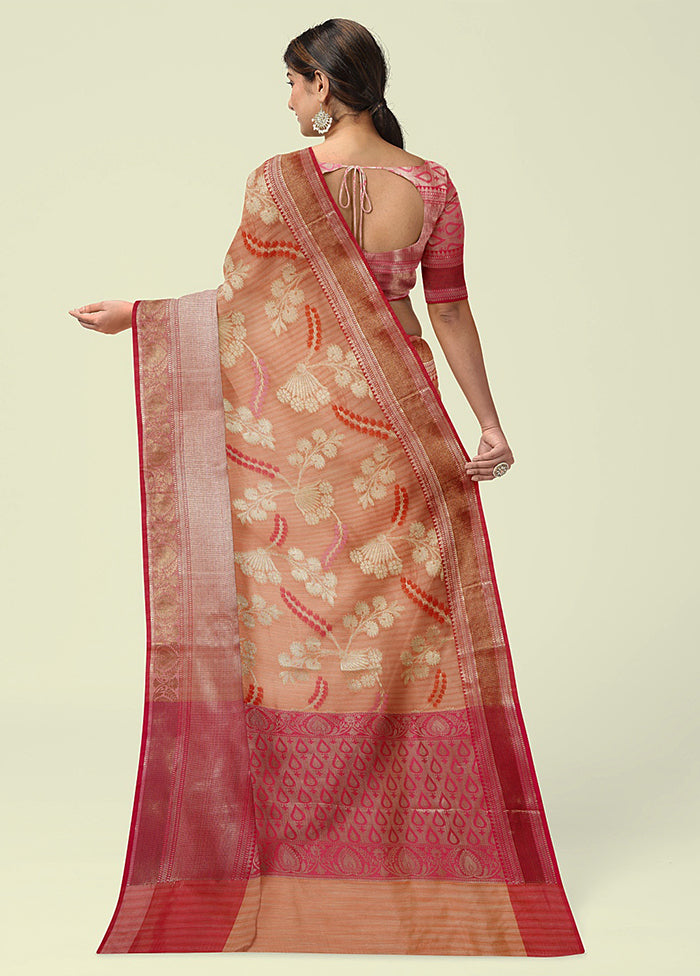 Peach Silk Zari Saree Without Blouse Piece - Indian Silk House Agencies