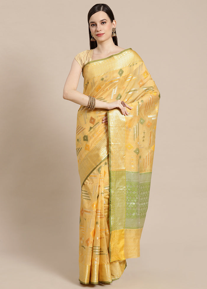 Yellow Silk Zari Saree Without Blouse Piece - Indian Silk House Agencies