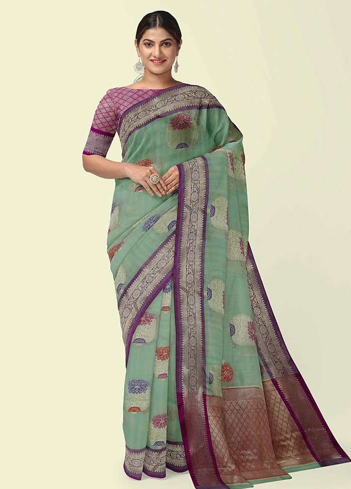 Sea Green Silk Zari Saree Without Blouse Piece - Indian Silk House Agencies