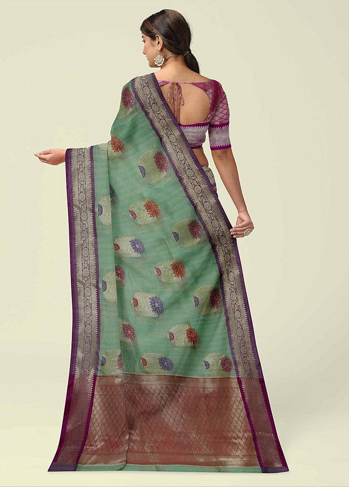 Sea Green Silk Zari Saree Without Blouse Piece - Indian Silk House Agencies