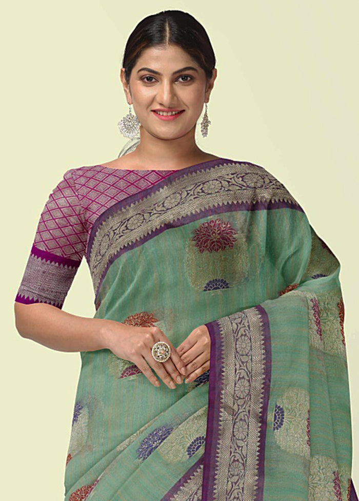 Sea Green Silk Zari Saree Without Blouse Piece - Indian Silk House Agencies