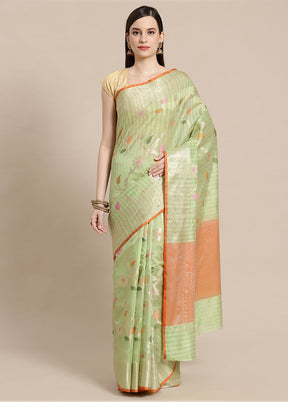 Green Silk Zari Saree Without Blouse Piece - Indian Silk House Agencies