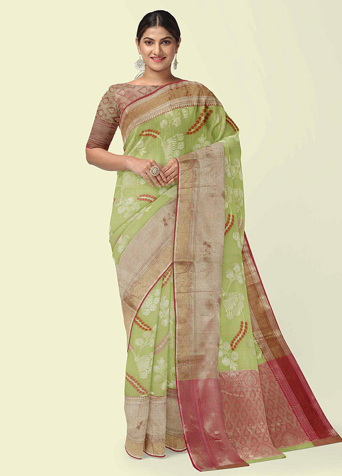 Green Silk Zari Saree Without Blouse Piece - Indian Silk House Agencies