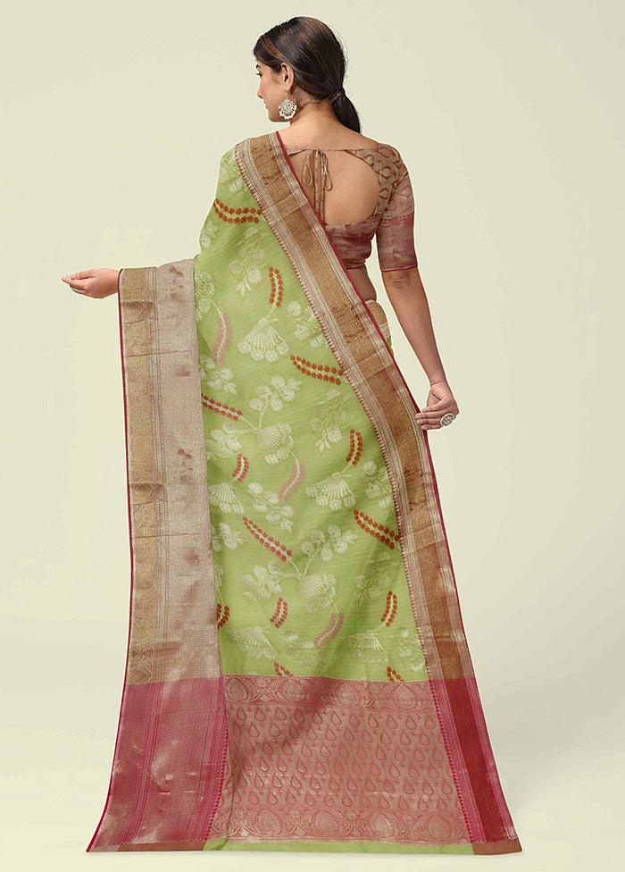 Green Silk Zari Saree Without Blouse Piece - Indian Silk House Agencies