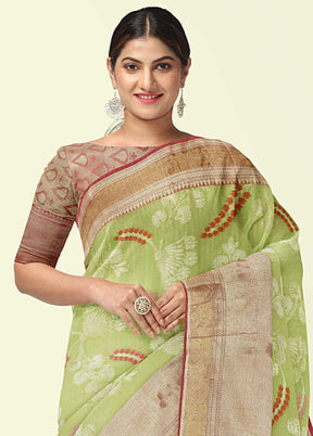 Green Silk Zari Saree Without Blouse Piece - Indian Silk House Agencies