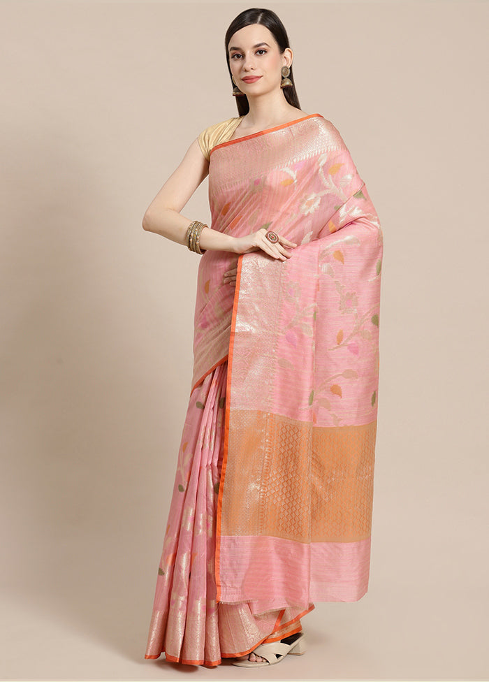 Peach Silk Zari Saree Without Blouse Piece - Indian Silk House Agencies