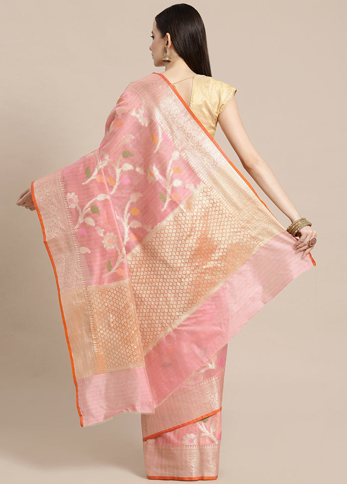 Peach Silk Zari Saree Without Blouse Piece - Indian Silk House Agencies