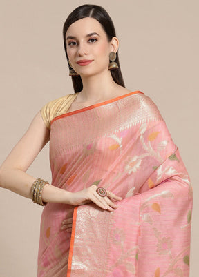 Peach Silk Zari Saree Without Blouse Piece - Indian Silk House Agencies