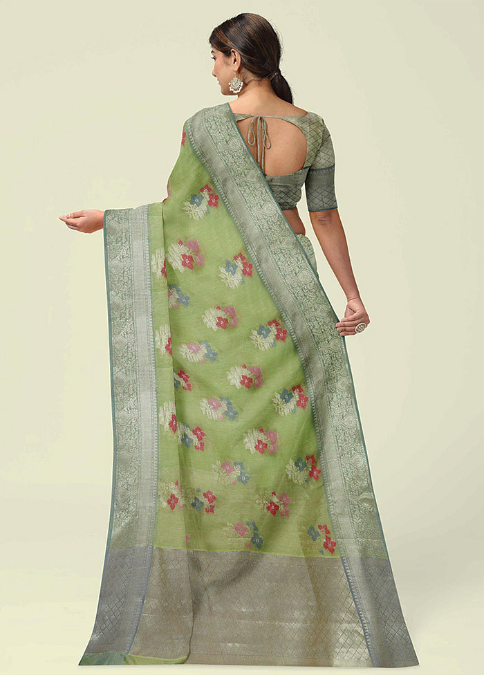 Pista Green Silk Zari Saree Without Blouse Piece - Indian Silk House Agencies