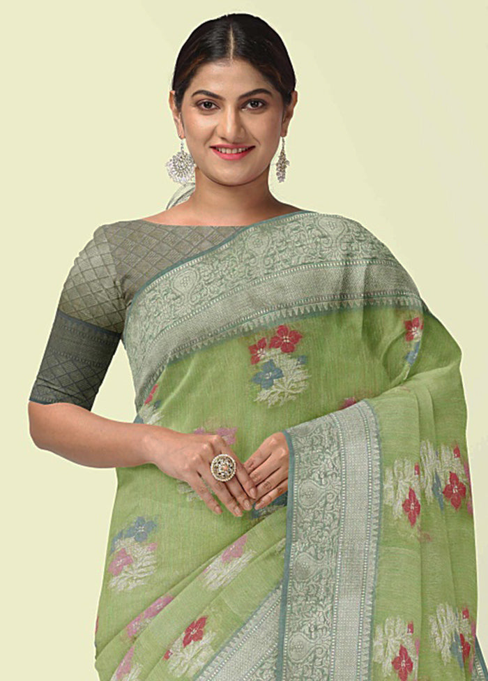 Pista Green Silk Zari Saree Without Blouse Piece - Indian Silk House Agencies