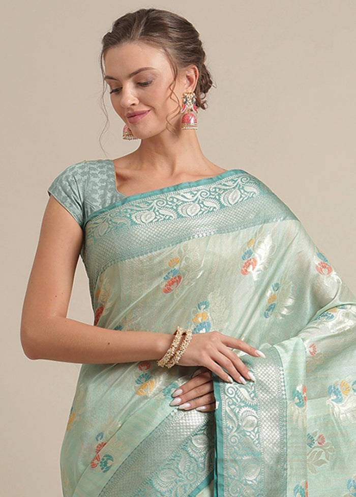 Green Silk Zari Saree Without Blouse Piece - Indian Silk House Agencies