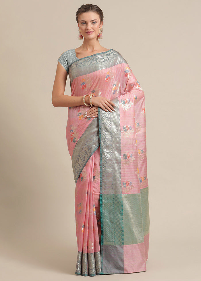 Pink Silk Zari Saree Without Blouse Piece - Indian Silk House Agencies