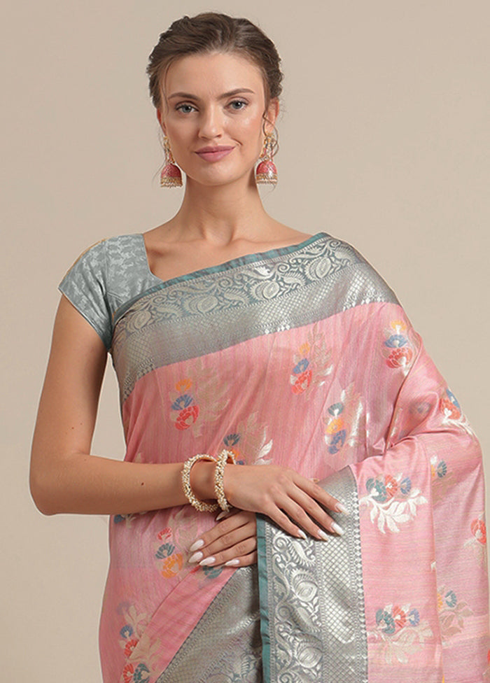 Pink Silk Zari Saree Without Blouse Piece - Indian Silk House Agencies