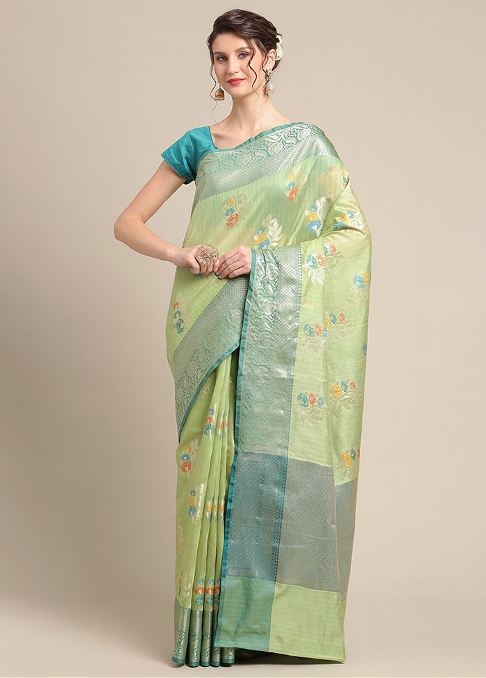 Green Silk Zari Saree Without Blouse Piece - Indian Silk House Agencies