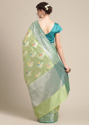 Green Silk Zari Saree Without Blouse Piece - Indian Silk House Agencies