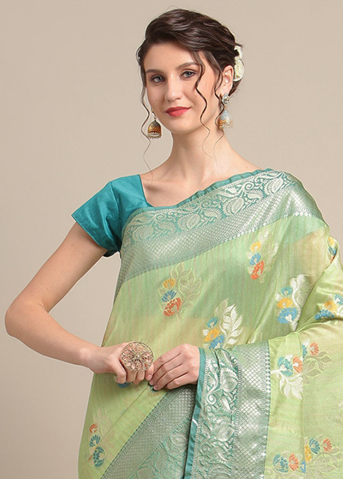 Green Silk Zari Saree Without Blouse Piece - Indian Silk House Agencies